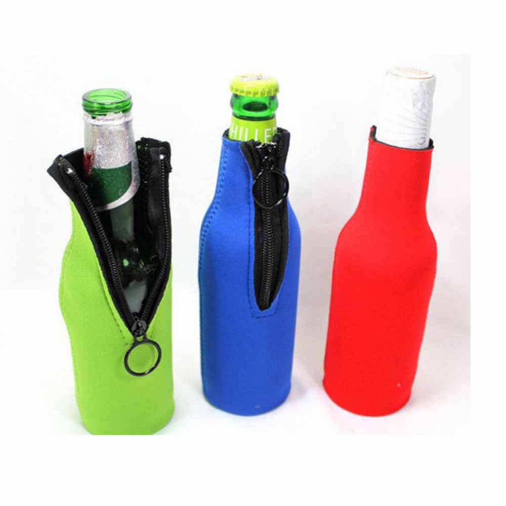 logo custom collapsible neoprene Beer bottle Cooler Sleeve holder with zipper